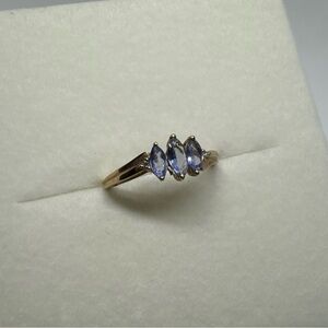 Vintage 10K Yellow Gold Tanzanite Band Ring W Diamond Accents Engagement Sz 7